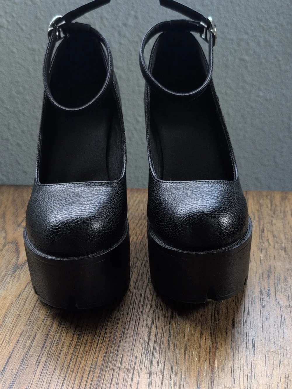 Classic Black Platform Mary Jane Heels with Ankle Strap
